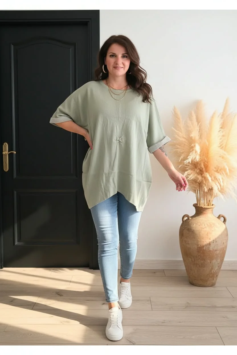 Molett Strasszos Denevérujjú Tunika | Plus Size Krém Felsőmolett női tunika, plus size felső, nagyméretű női ruházat, strasszos molett tunika, denevérujjú nagyméretű felső, krém molett felső, alakformáló tunika moletteknek, elegáns plus size ruházat.