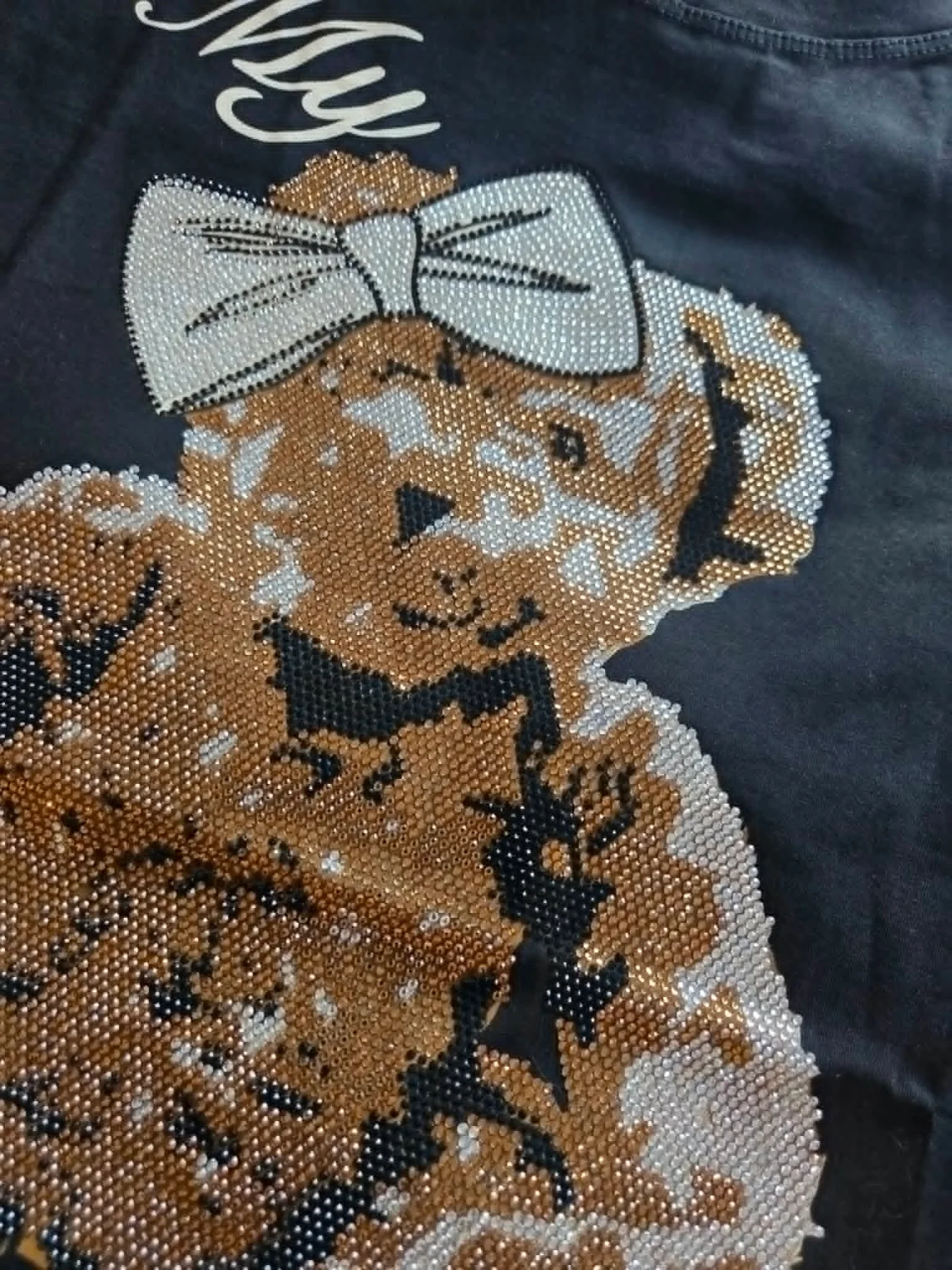 strasszos póló, macis női póló, csillogó köves felső, "My cute bear" póló, pamut női póló, Alex & Francesca póló, fekete strasszos póló, fehér macis felső.